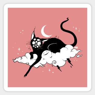 Strange Many Eyed Black Cat On Cloud With Lighting Bolt Sticker